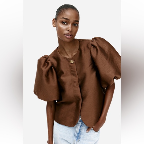 H&M Tops - H&M Brown Puff Sleeve Blouse